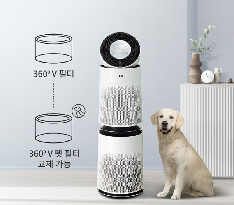 LG 퓨리케어 360도 공기청정기(AS283DWFA)는 필터의 교환만으로 펫을 위한 최고의 도구가 된다.